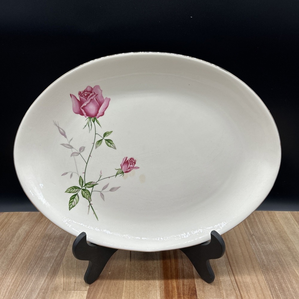Vintage  1950s Homer Laughlin HLC3656 Pink Floral Oval  Platter 11.5 X 9